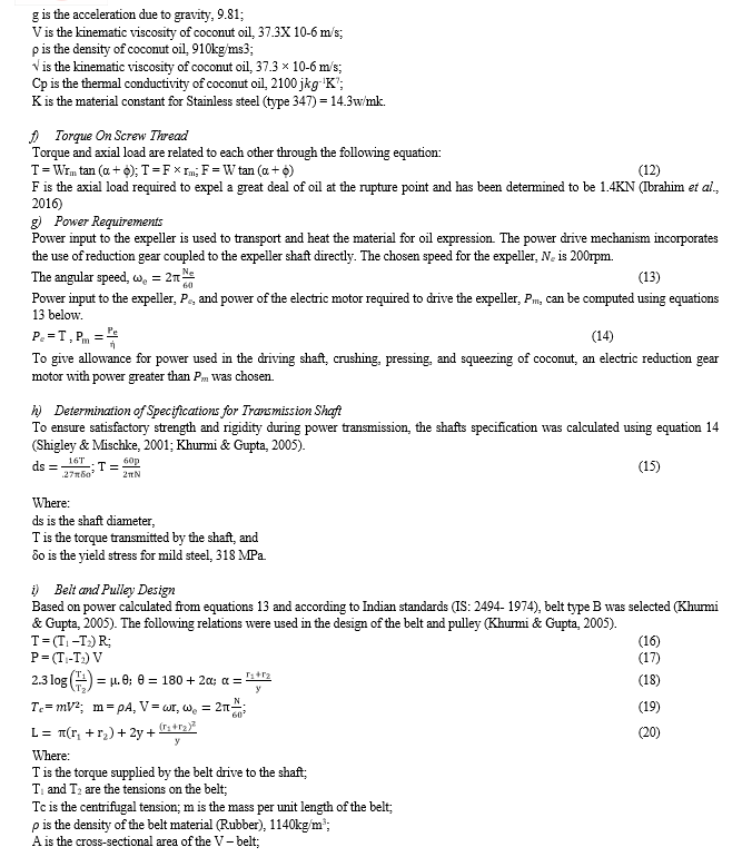 Design Consideration and Performance Evaluation of a Coconut Oil